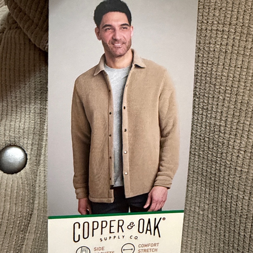 Copper Oak Men's Tan Corduroy Fleece Shirt Jacket L, XL NWT
